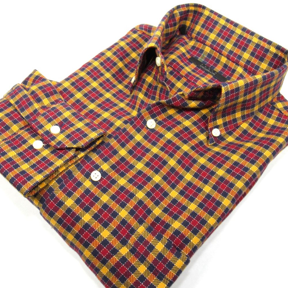 FABIO INGHIRAMI Men's Plaid Shirt Soft Fleece Italy Red Multicolor Size 16/41
